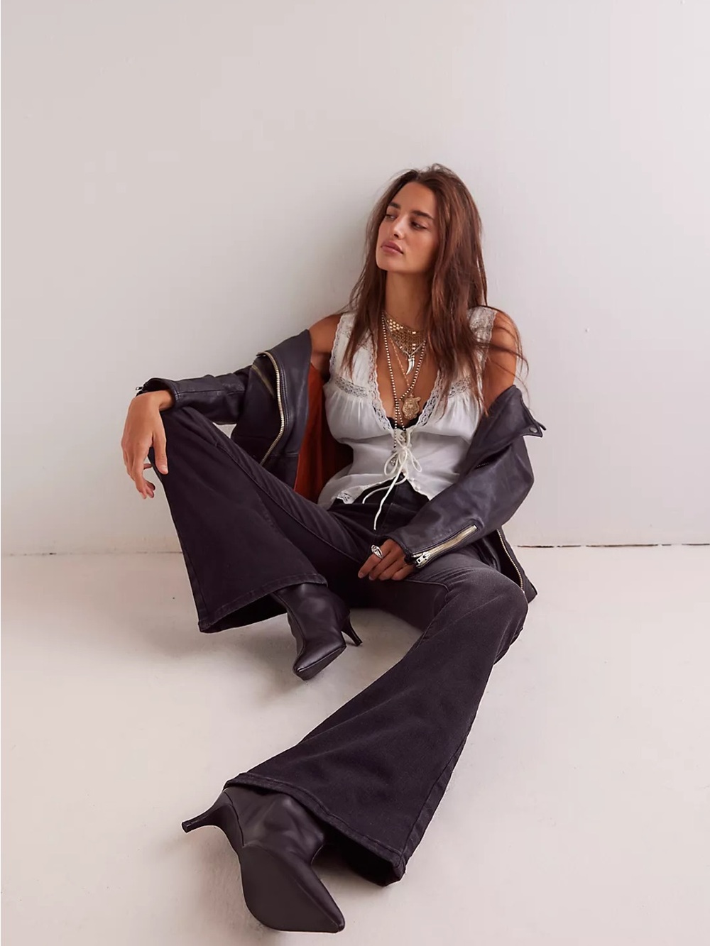 We The Free - Free People Jayde Flare High Rise Jeans Onyx Boho Western 25